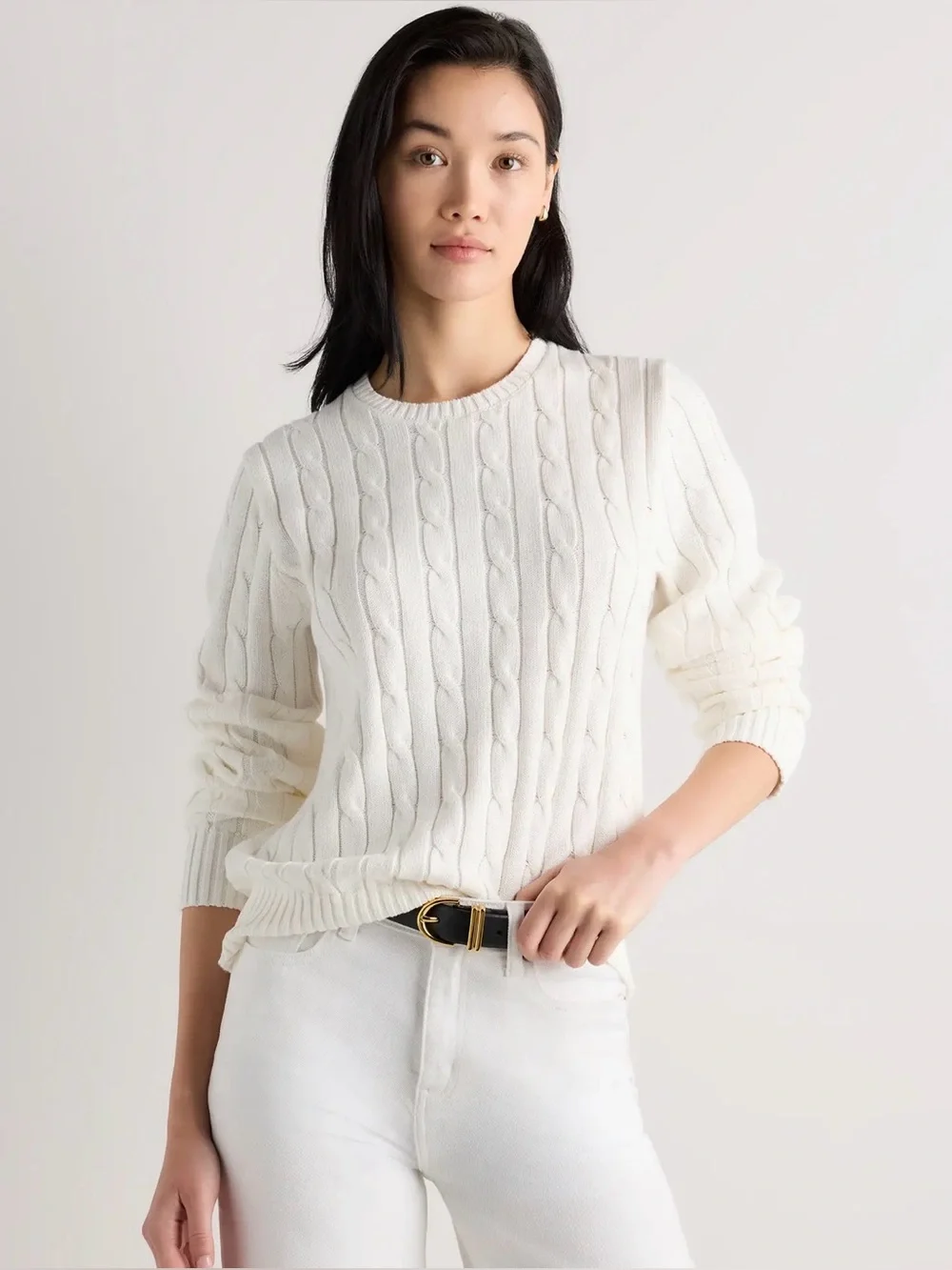 100% Organic Cotton Cable Crewneck Sweater - Picture 1 of 4